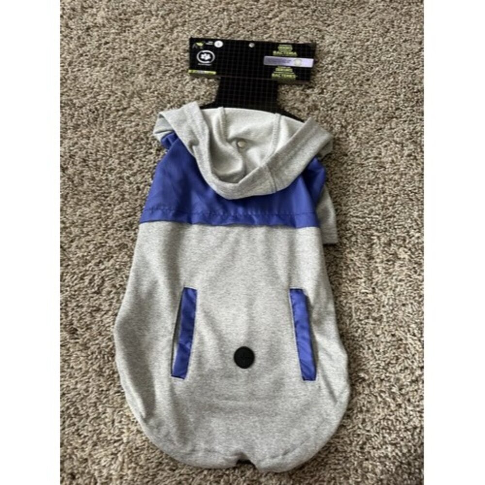 silver paw dog sweater Gray Blue Pockets Hooded Bungee Cord Size Large
